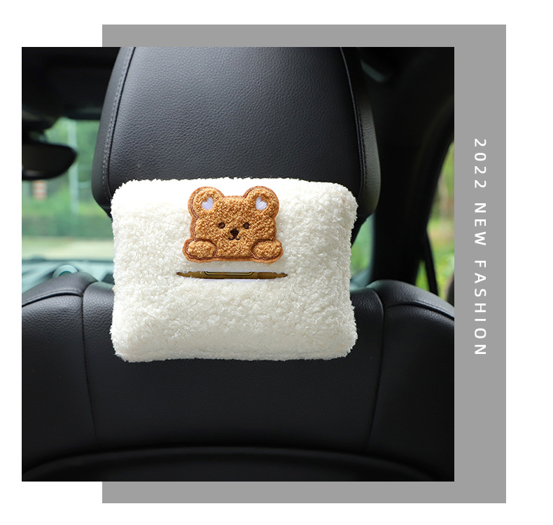 Cartoon car tissue box cute bear car chair back hanging tissue box DIY multifunctional car tissue box
