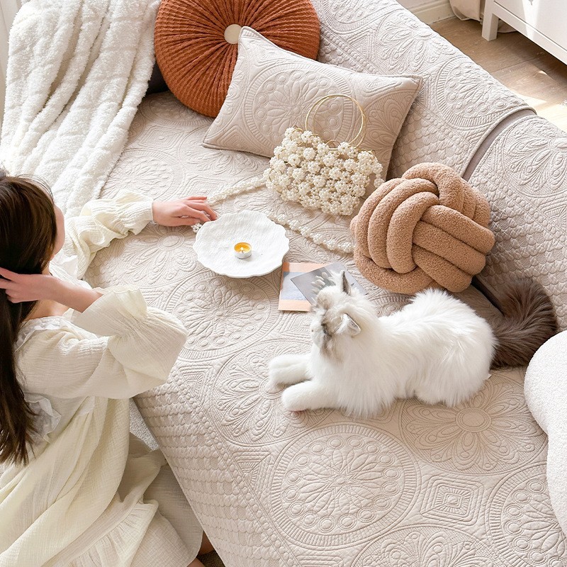 New Vintage Quilted French Style Vintage Cotton Washed Four Seasons Universal Sofa Cushion Sofa Cover Cushion