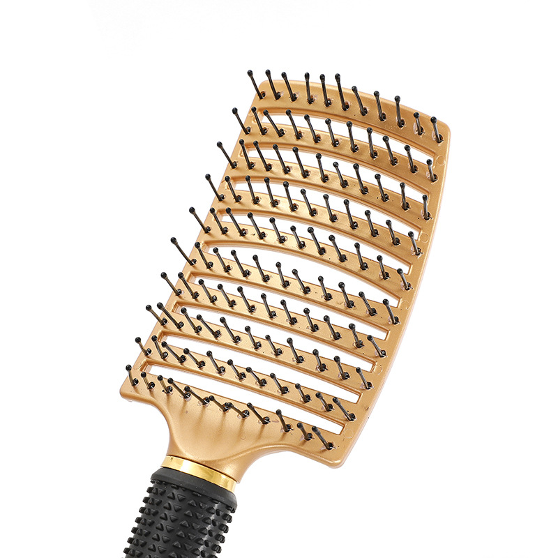 Peine de costilla dorada Cabello de cabeza esponjoso para niñas Peinado doméstico Cabello largo Cabello rizado Limpieza del cuero cabelludo Masaje Peine de curva grande