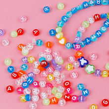 跨境新品4x7mm扁珠diy串珠手链项链饰品配件透明彩底扁圆字母珠