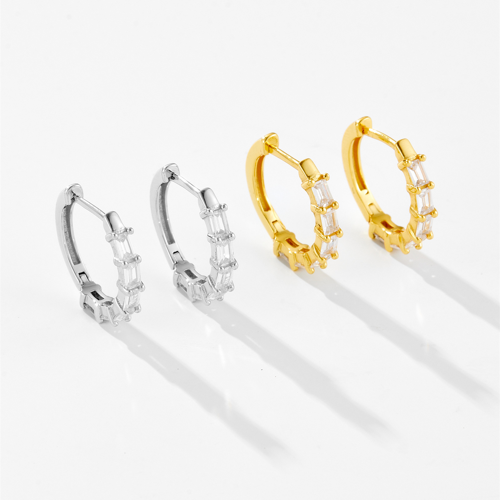 Electroplating Gold Plating Process 1 Pair 18K Gold Plated 925 Sterling Silver Zircon Geometric Earrings