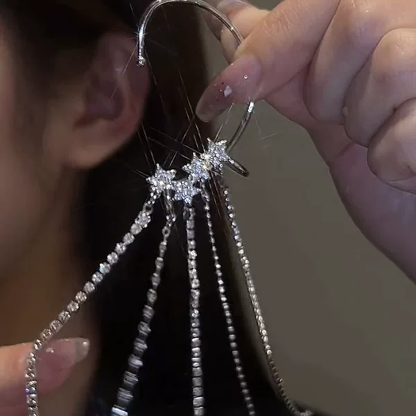 Super Fairy Exquisite Flash Diamond Long Tassel Ear Hanging Female Temperament Fashion Goddess Earrings Super Fairy All-match High-end Earrings