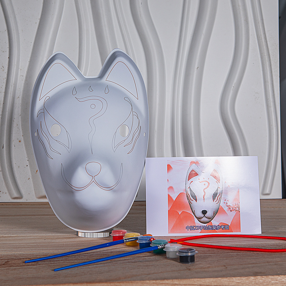 Nuevo estilo de línea de gancho zorro blanco puro con dibujo de línea cara en blanco máscara de pulpa maquillaje facial niños DIY pintado a mano