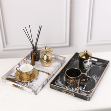 INS大理石紋長方形茶杯子水果托盤歐美化妝品首飾裝飾收納展示盤