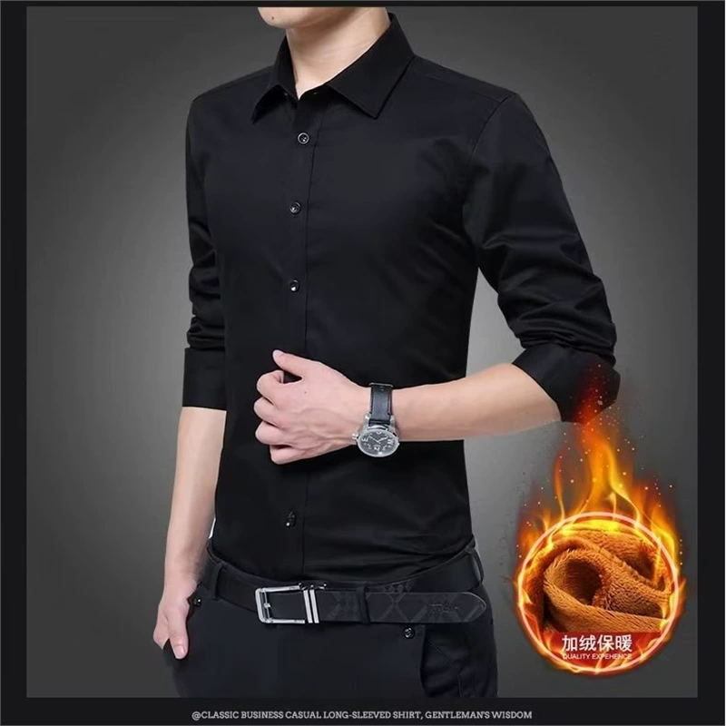Чисто черная бархатная рубашка с длинными рукавами для мужчин осенью и зимой, тонкая и красивая рубашка, деловая официальная одежда, универсальная белая рубашка, модная.