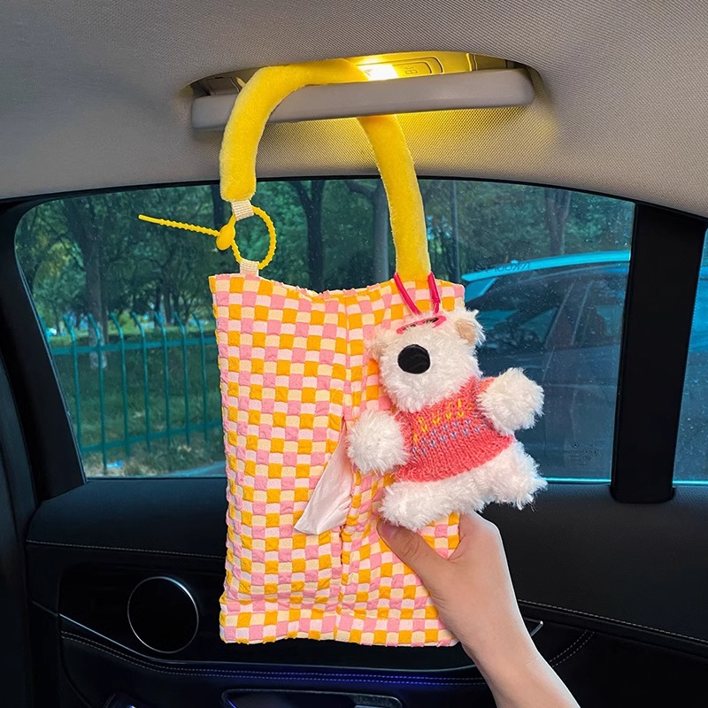 Caja de pañuelos para coche, dopamina, bolsa colgante de pañuelos para coche, caja de dibujo para coche, muñeca de almacenamiento de bolsa de pañuelos nueva 2024