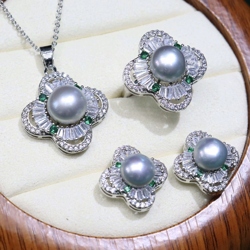 Zhuji Набор из трех предметов с пресноводным жемчугом, универсальные модные легкие роскошные украшения, французский придворный стиль, Подвесные серьги, кольцо, костюм