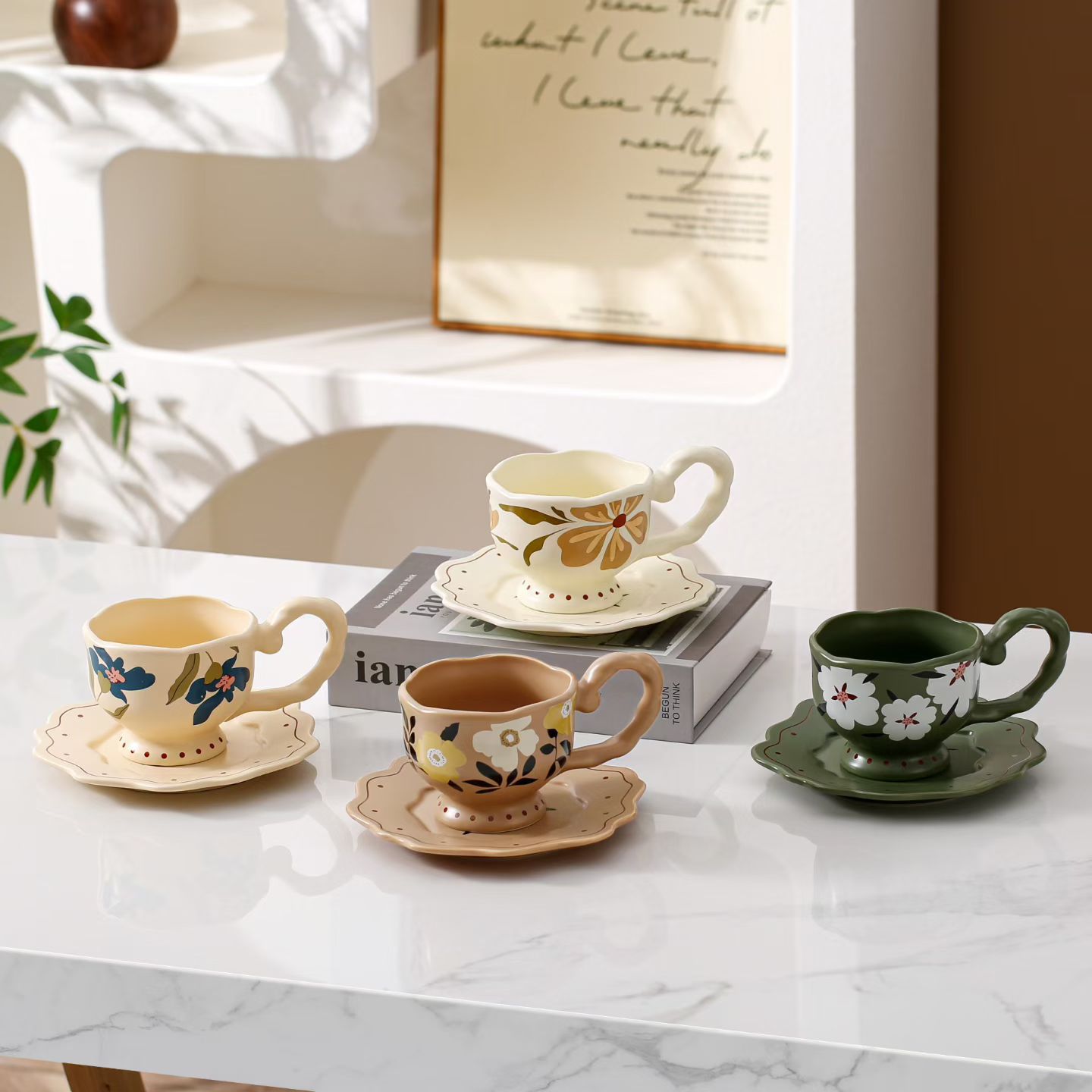 Tazas de cerámica retro creativas tazas de café personales tazas de agua para beber flores tazas de té de la tarde tazas de alto valor facial