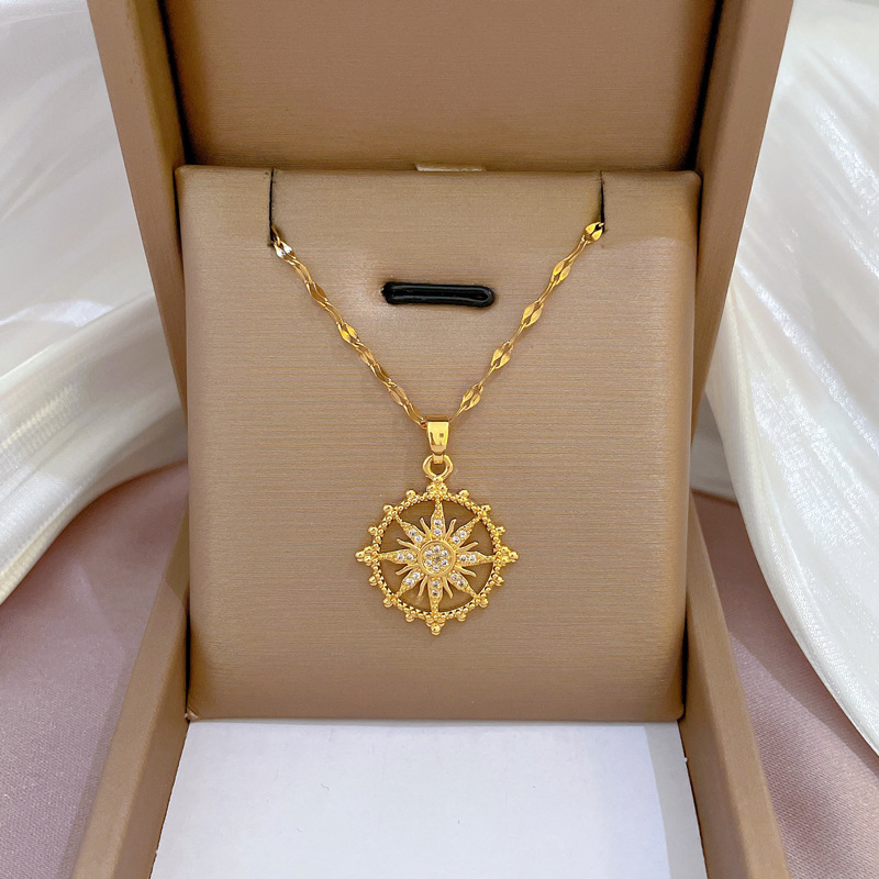 Fashion Sun Titanium Steel Plating Inlay Zircon Pendant Necklace 1 Piece