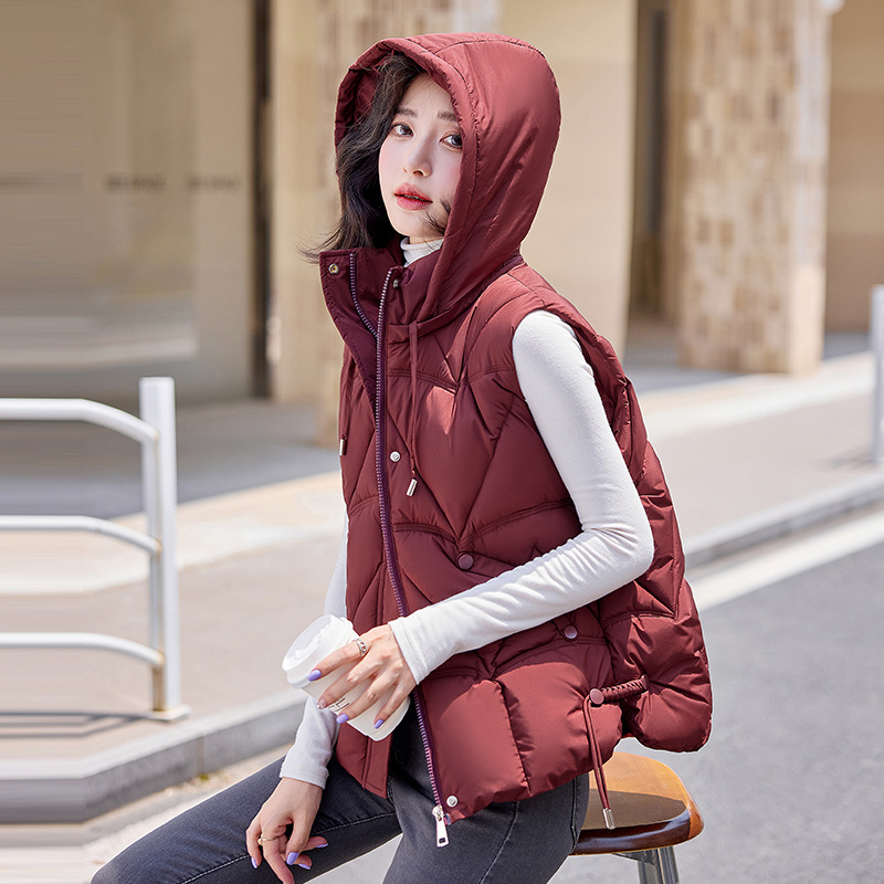 Comercio exterior transfronterizo chaleco de algodón de plumón de mujeres otoño y invierno nuevo tipo pequeño chaqueta de abrazadera de caballo de cuello vertical con hombro de camisa