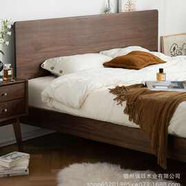 工厂低价北美黑胡桃木家具北欧实木床1.5米复古主卧1.8悬浮双人床