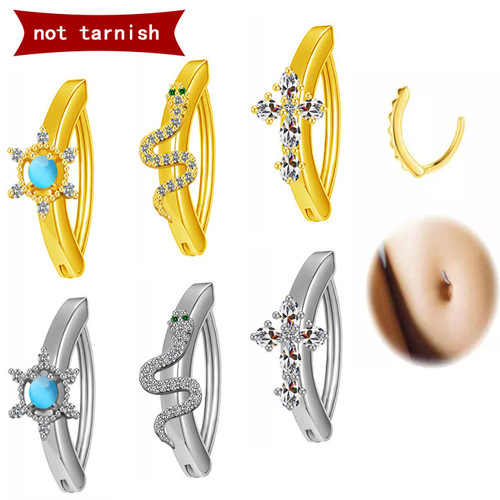 Gaibei European and American cross-border stainless steel navel button navel ring navel nail navel ornament small snake nose nail nose ring heart-shaped tongue nail