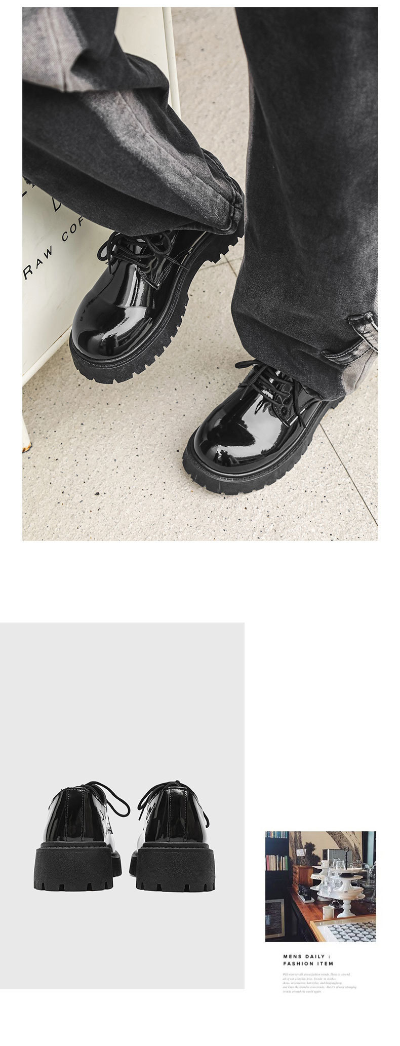 ShoeVault Casual Pelle Autunno Inverno Nuovo Nero Lucido Business Alluce Derby Niche Basso Suola Spessa Altezza Aumentante Uomo_voghion.com