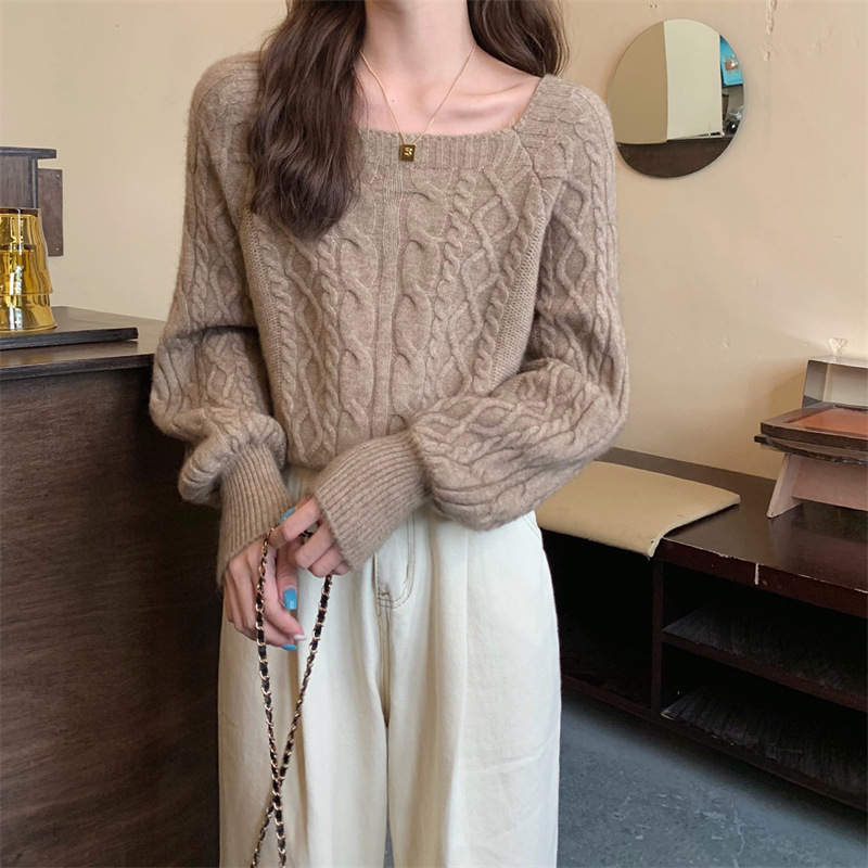 Nicho lanterna manga jersey diseño femenino sensación de otoño invierno japonés perezoso estilo exterior usar camiseta de punto de tendencia