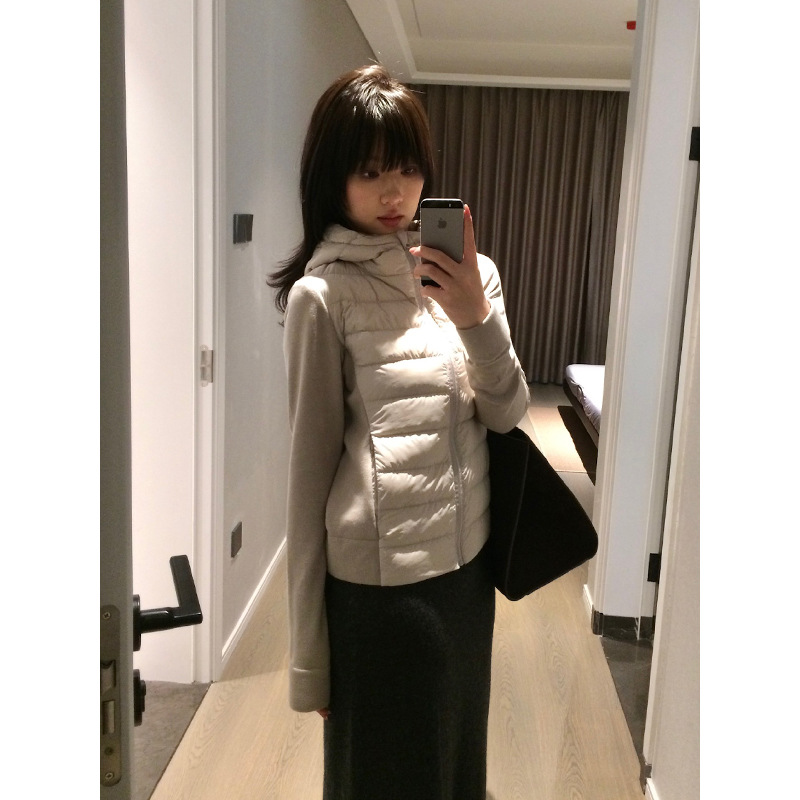 FOX ROOM 针织拼连帽排骨羽绒服2025冬季新国标白鸭绒外套女W2354