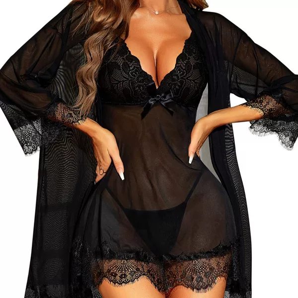 Cross-Border Foreign Trade Lace Sexy Nightwear Home Wear Camisole Set Hot-Selling Nightgown See-Through Lingerie Set Wholesale