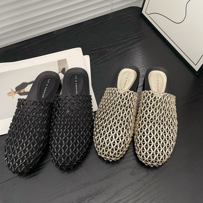 Woven Hollow-Out Closed-Toe Half Slippers for Women, Summer 2026 New Style, Casual Versatile Flat Lazy Sandals Woven Hollow-Out Closed-Toe Half Slippers for Women, Summer 2026 New Style, Casual Versatile Flat Lazy Sandals