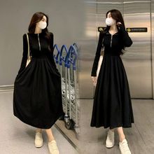 2023秋冬赫本风显瘦美拉德大摆裙高级感桔梗茶歇内搭拉链小黑裙子