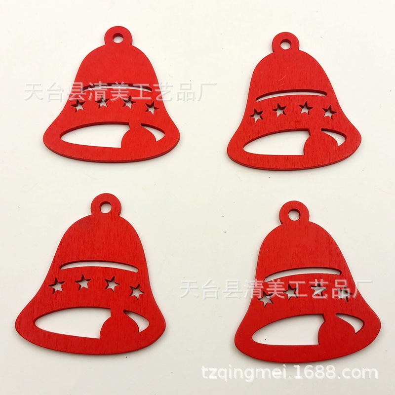 Productos de madera de la serie de Navidad roja DIY colgante de dibujos animados de Navidad de madera 10 piezas un paquete con 10 cuerda de cáñamo