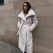 跨境长款棉服外套欧美2024冬季新款宽松休闲保暖长款立领棉衣夹克