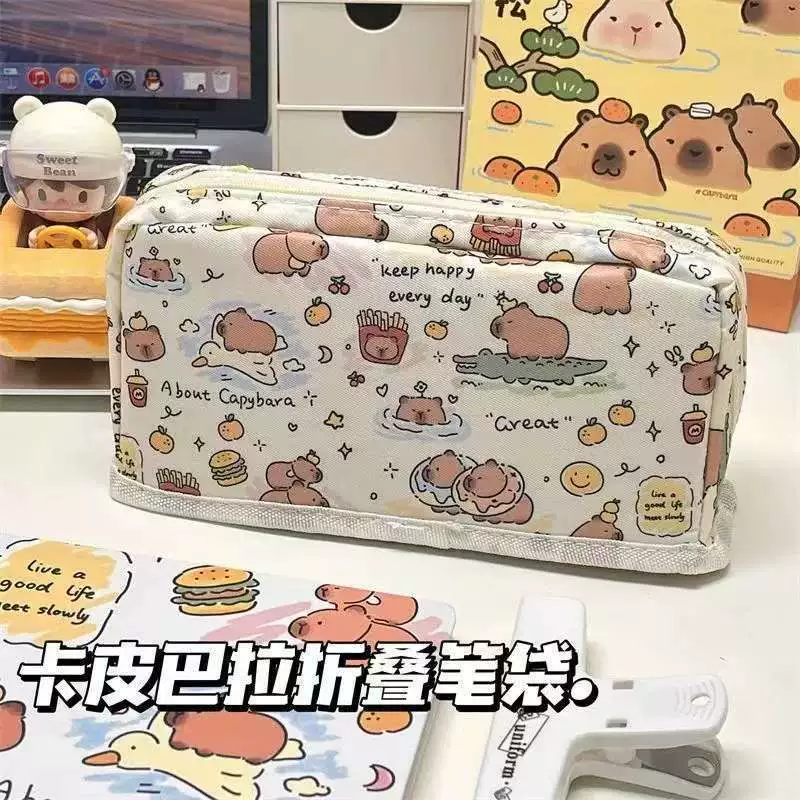 Популярный складной пенал Xiaohongshu, милый, простой, красивый, многослойный студенческий мультяшный многослойный чехол большой емкости