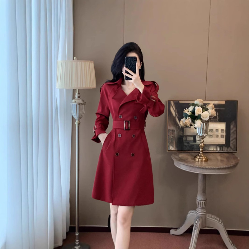 Autumn and Winter New Red Coat dress Women's Niche Light Luxury High-end Fashionable Suit Short Skirt Spring and Autumn