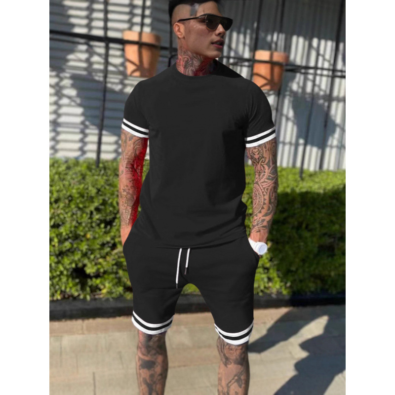 Cross-Border Foreign Trade Hot-Selling Men's Suits, Summer Casual Shorts, Men's Sports Pants, Black and White Cuffs, Casual Short-Sleeved T-Shirts Cross-Border Foreign Trade Hot-Selling Men's Suits, Summer Casual Shorts, Men's Sports Pants, Black and White Cuffs, Casual Short-Sleeved T-Shirts