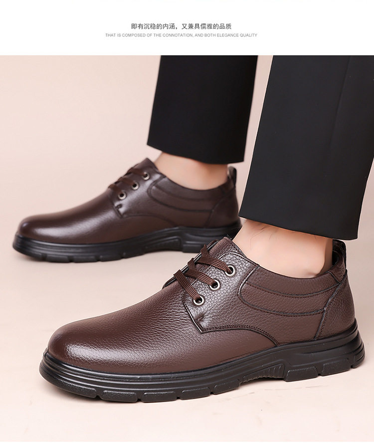 Giày da nam công sở da bò lớp đầu buộc dây kiểu Anh, mũi tròn, gót thấp 1–3 cm — Màu nâu, màu đen chi tiết 19