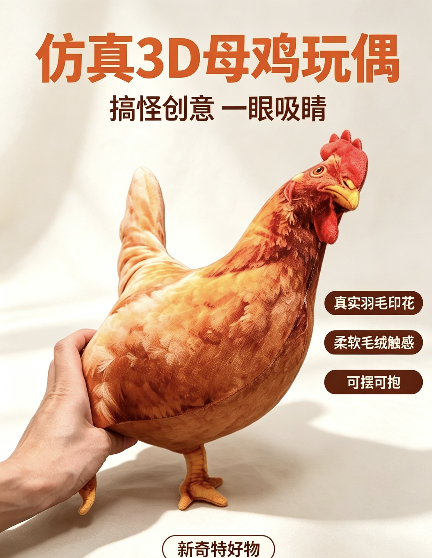 Cross-border bestseller: realistic chicken plush toy, pillow, decoration, 3D lifelike chick toy, doll, pendant, direct from the manufacturer
