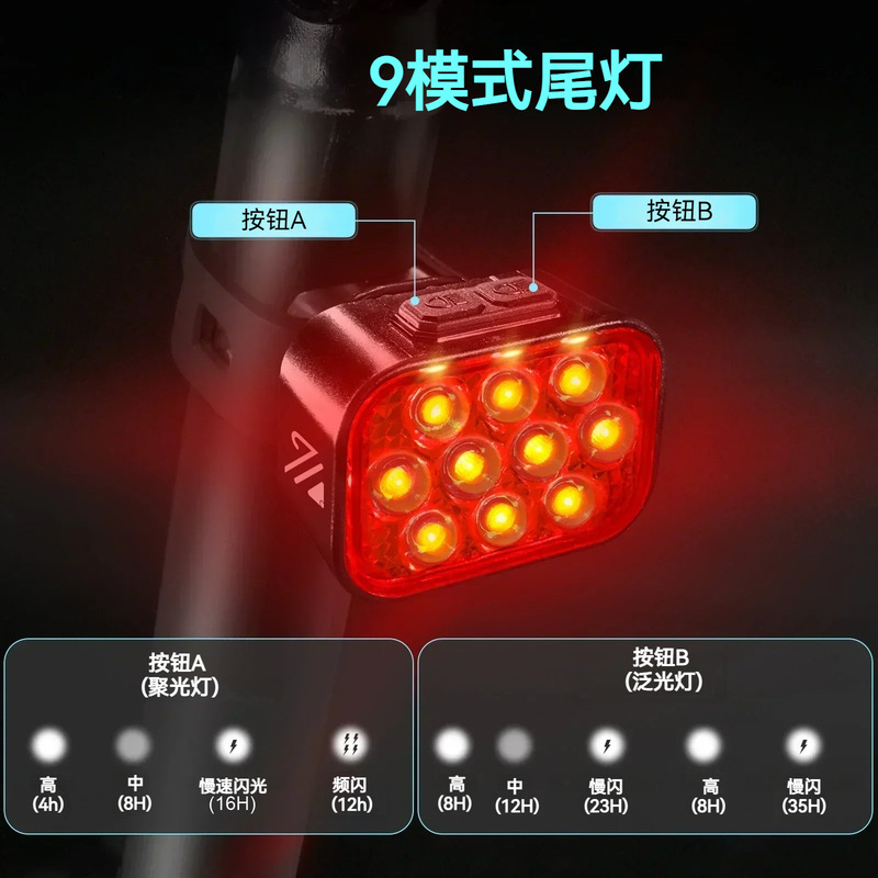 自行车车灯10LED自行车IP65防水Type-C快充前后灯夜骑高亮照明|undefined