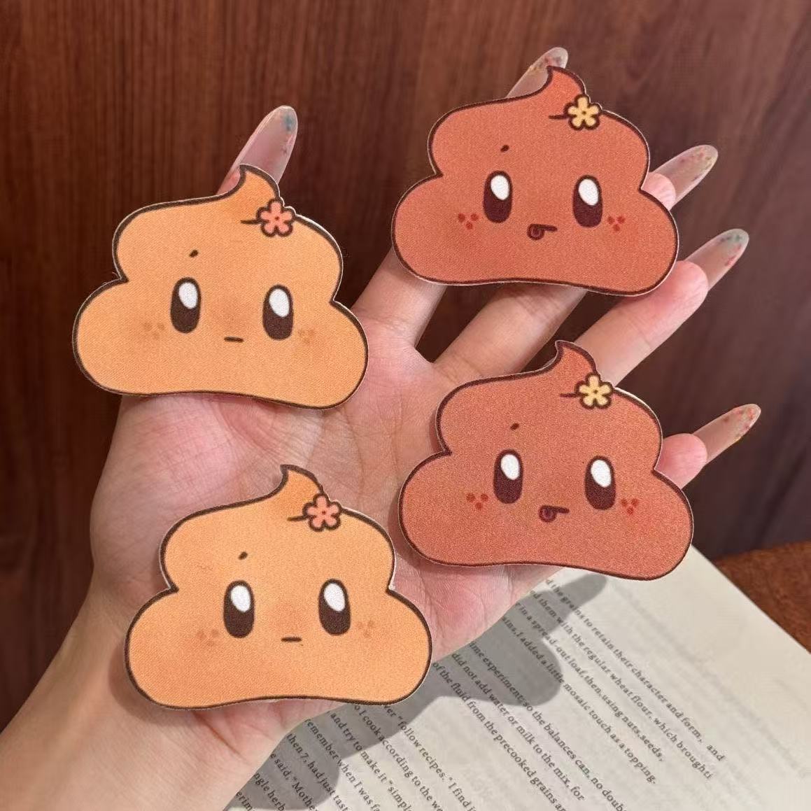 Funny and quirky expression little flower poop adhesive cartoon personalized hair patch for girls, seamless fringe organizer