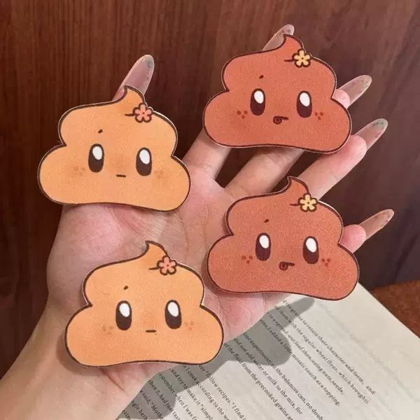 Funny and quirky expression little flower poop adhesive cartoon personalized hair patch for girls, seamless fringe organizer