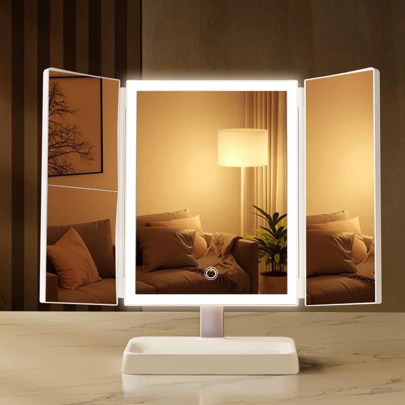 Популярное настольное складное зеркало для студенческих общежитий, 70% off светодиодных зеркал для макияжа, трехцветное регулируемое зеркало для макияжа высокой четкости