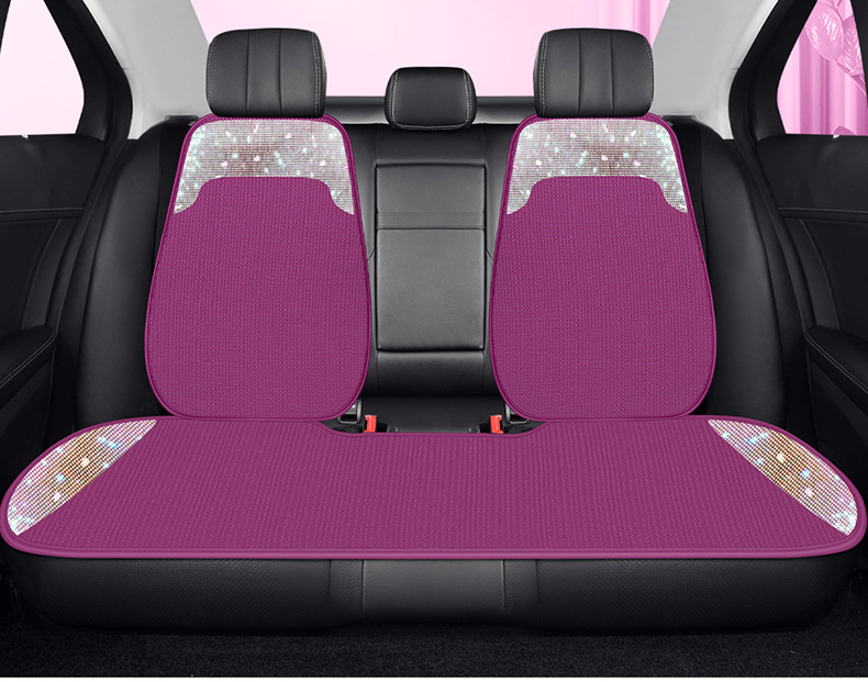 Women's Car Cushion Summer Cool Cushion High-end Atmospheric Full Diamond Car Seat Cushion Pink Four Seasons Universal Three-piece Set