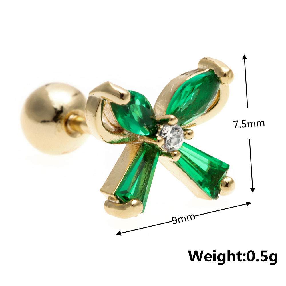 Color zircon bowknot ear bone studs screw piercing lock earring