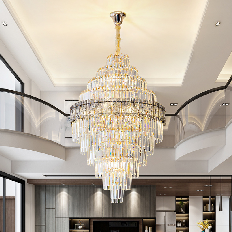 Escalera de lujo ligera, lámpara de sala de estar, elegante y simple, lámpara de cristal de salón de villa de lujo ligero moderno, lámpara de cristal de vestíbulo del hotel
