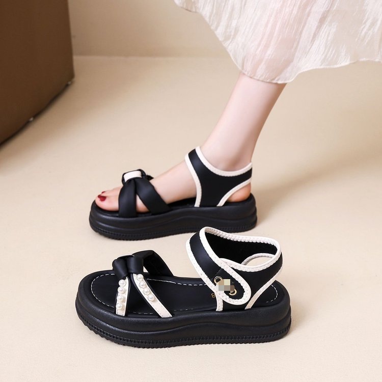 2026 nuevos zapatos de muffin de verano de altura, zapatos de muffin de dedo suave, zapatillas romanas