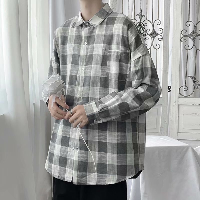 Hong Kong Style Loose Men's Shirt Men's Long-sleeved Color Korean Style Large Size Casual Dress Clothes Young Men's Handsome Trendy Shirt