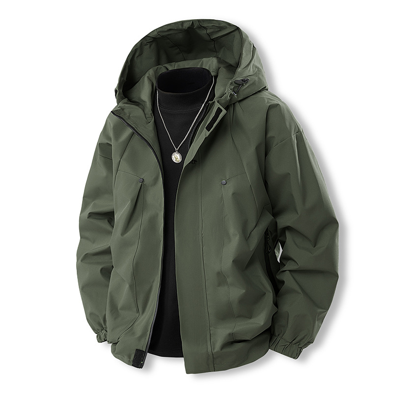 Autumn Winter Hooded Solid Color Waterproof Jacket Women, Lightweight Windproof Coat For Men, Three-Proof Mountaineering_voghion.com