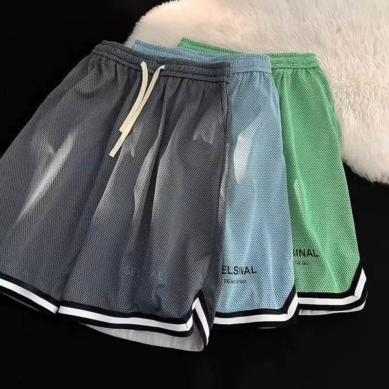 Гонконгские ветряные укороченные брюки мужские спортивные шорты мужские европейские и американские уличные свободные повседневные дикие прямые шнурки