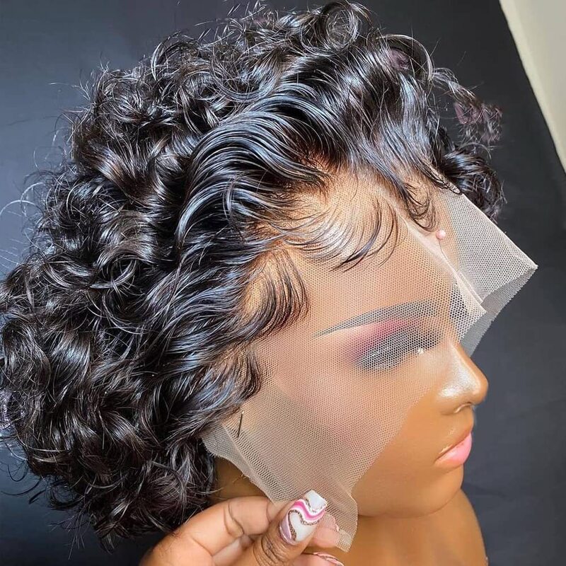 Factory in stock Pixie Cut Wig real human hair short curly lace front Wig 13X1 lace front Wig
