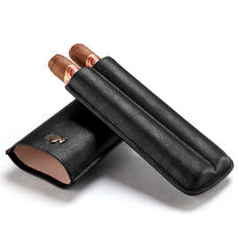 无货便携雪茄保湿套牛皮革舒适手感纹路雪茄皮套可放2支礼盒装