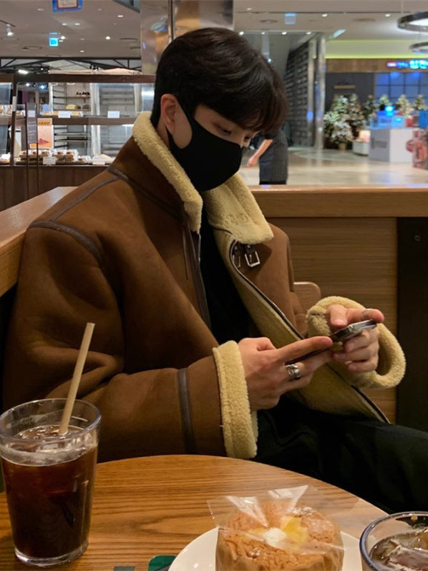 British Yuppie Style Men's Suede Lamb Wool Cotton Coat Coat Winter Men's High Sense Aviator Cotton Jacket