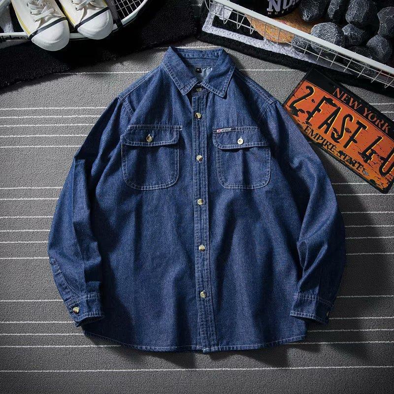 Japanese Style Size Retro Shirt Couple's Shirt All-Match Plus Loose Fat Jacket 4XL Plus Size Men's Long Sleeve Denim Shirt
