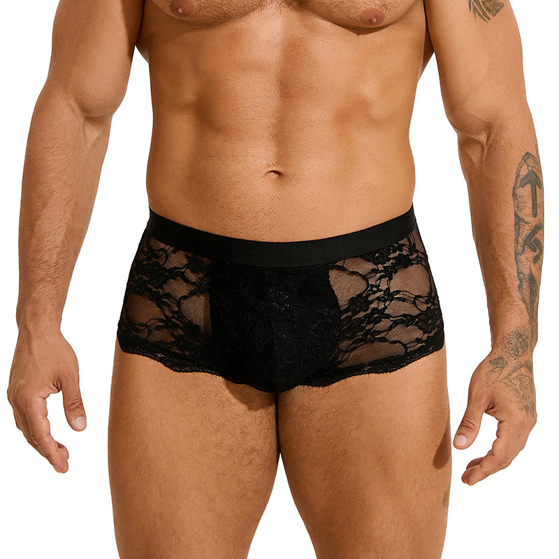 Amazon Europa y los EE.UU. Pantalones sexuales de encaje transfronterizas masculinas sexy triángulo hueco pantalones de seducción transparentes