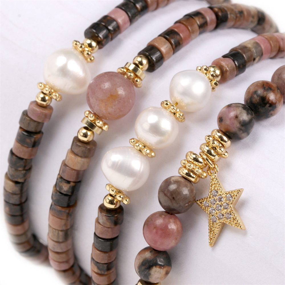 Fashion Pentagram Copper Plating Artificial Gemstones Bracelets Necklace