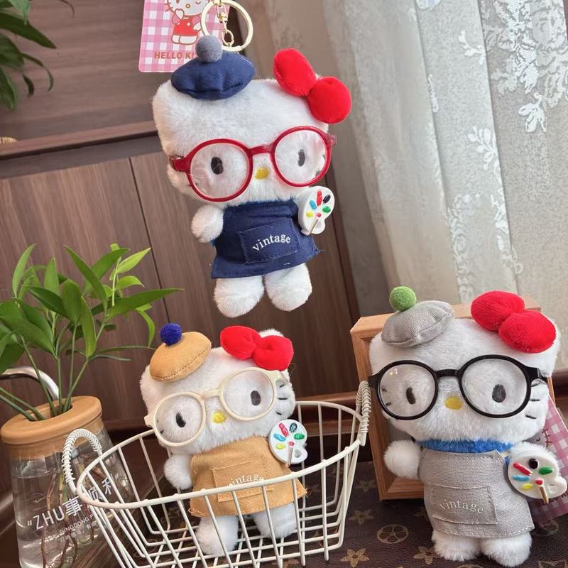 可爱眼镜包包挂件kitty猫书包装饰饰品女生小公仔挂饰品毛绒玩偶|undefined