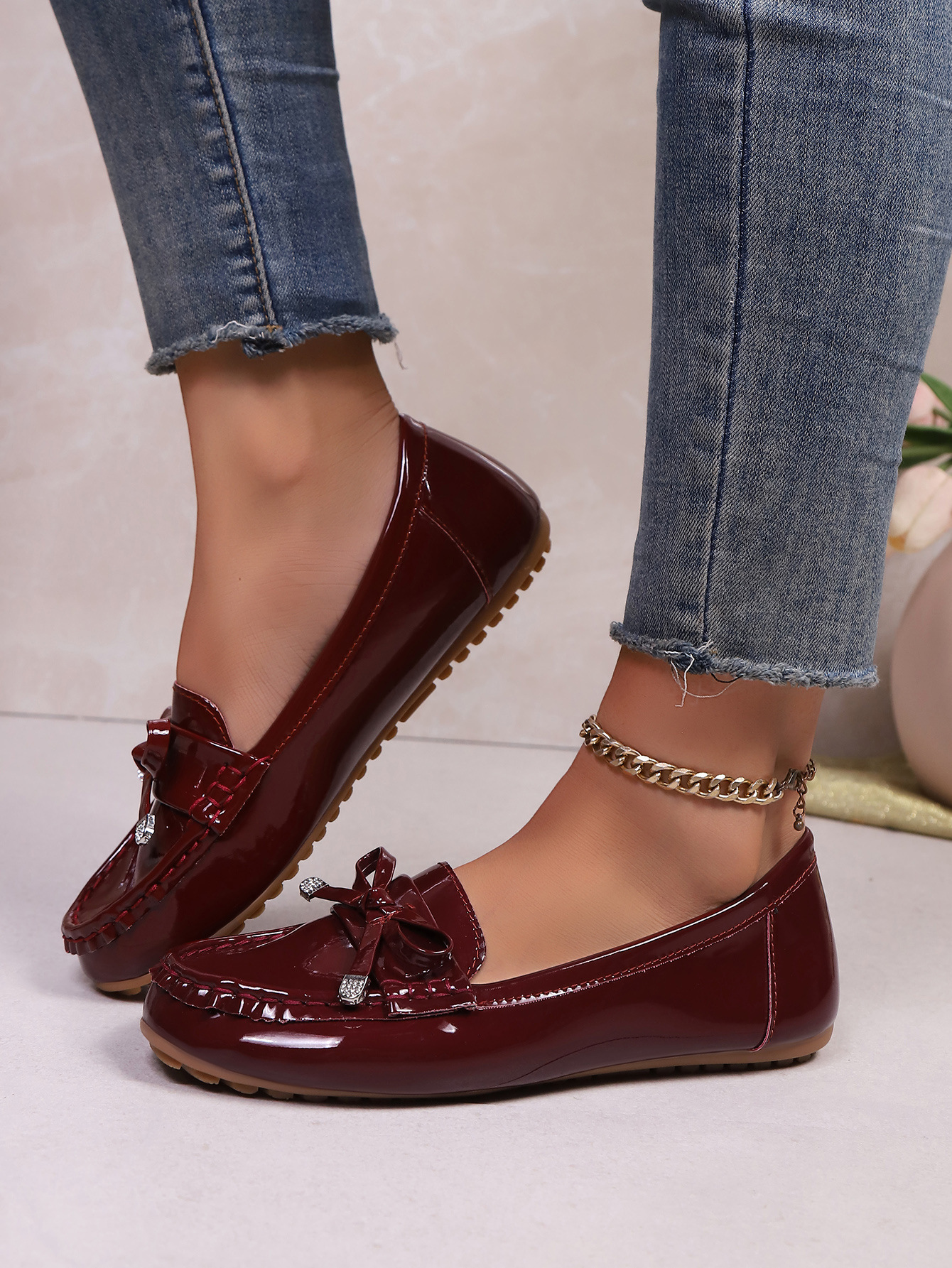 Women's Plus Size Flat Slip-on Shoes With Bow Knot And Round Toe_voghion.com