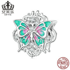 艾芙樂S925純銀巴洛克蝴蝶串珠鍍白金鋯石散珠粉綠漸變珠子飾品