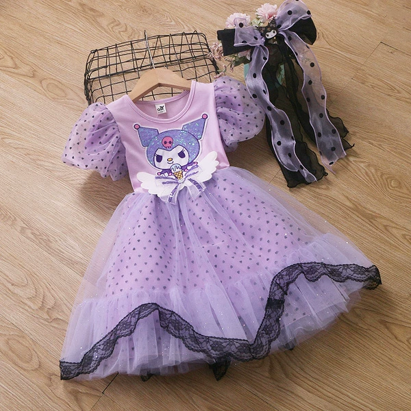 Purple small princess costume, hair accessory, with short sleeve